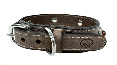 Sazzz Zzzsazzz Halsband Hond Boho Treasure Stone Vintage Leer Bruin